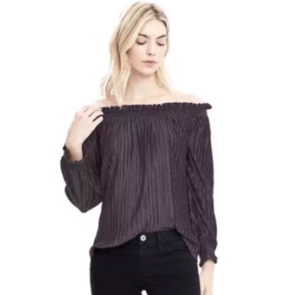 Banana Republic Purple Pleated Blouse medium dress up‎ or down date night